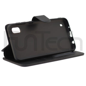 Samsung A10, Leather Wallet Case, Color Black.
