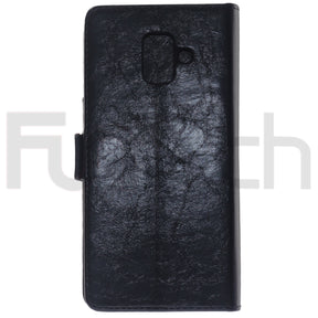 Samsung A6 2018, Leather Wallet Case, Color Black.