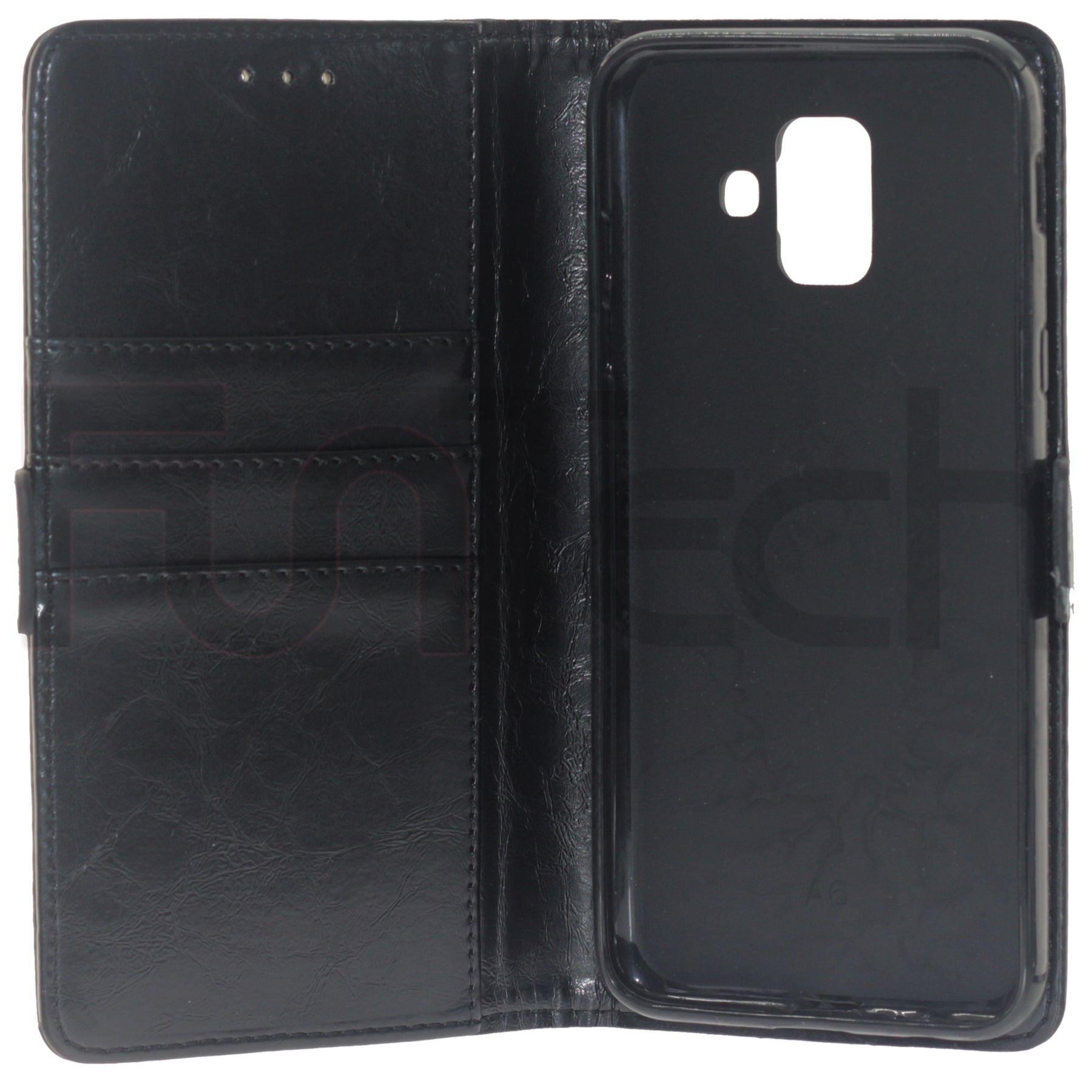 Samsung A6 2018, Leather Wallet Case, Color Black.