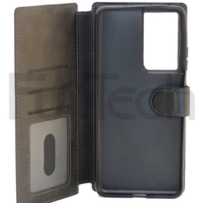 Samsung S21 Ultra, Leather Wallet Case, Color Black