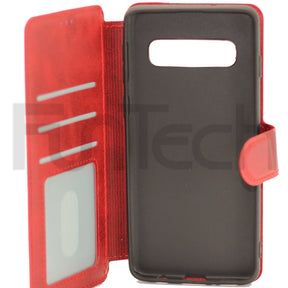 Samsung S10 Leather Wallet Case Red