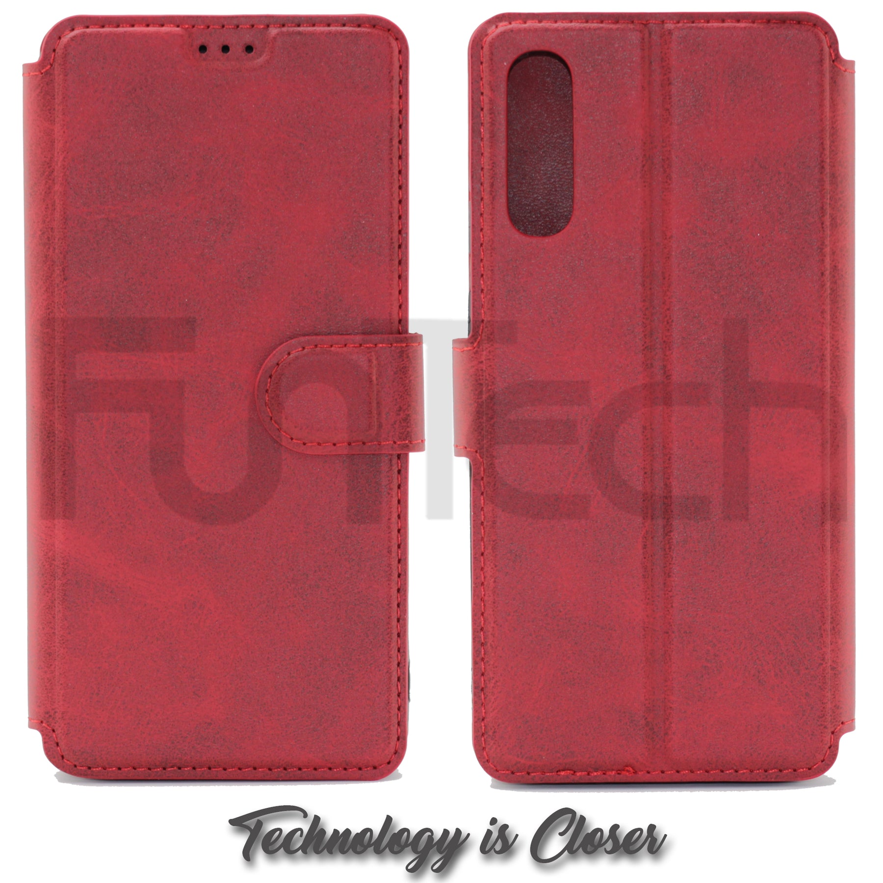 Samsung A50, Leather Wallet Case, Color Red,
