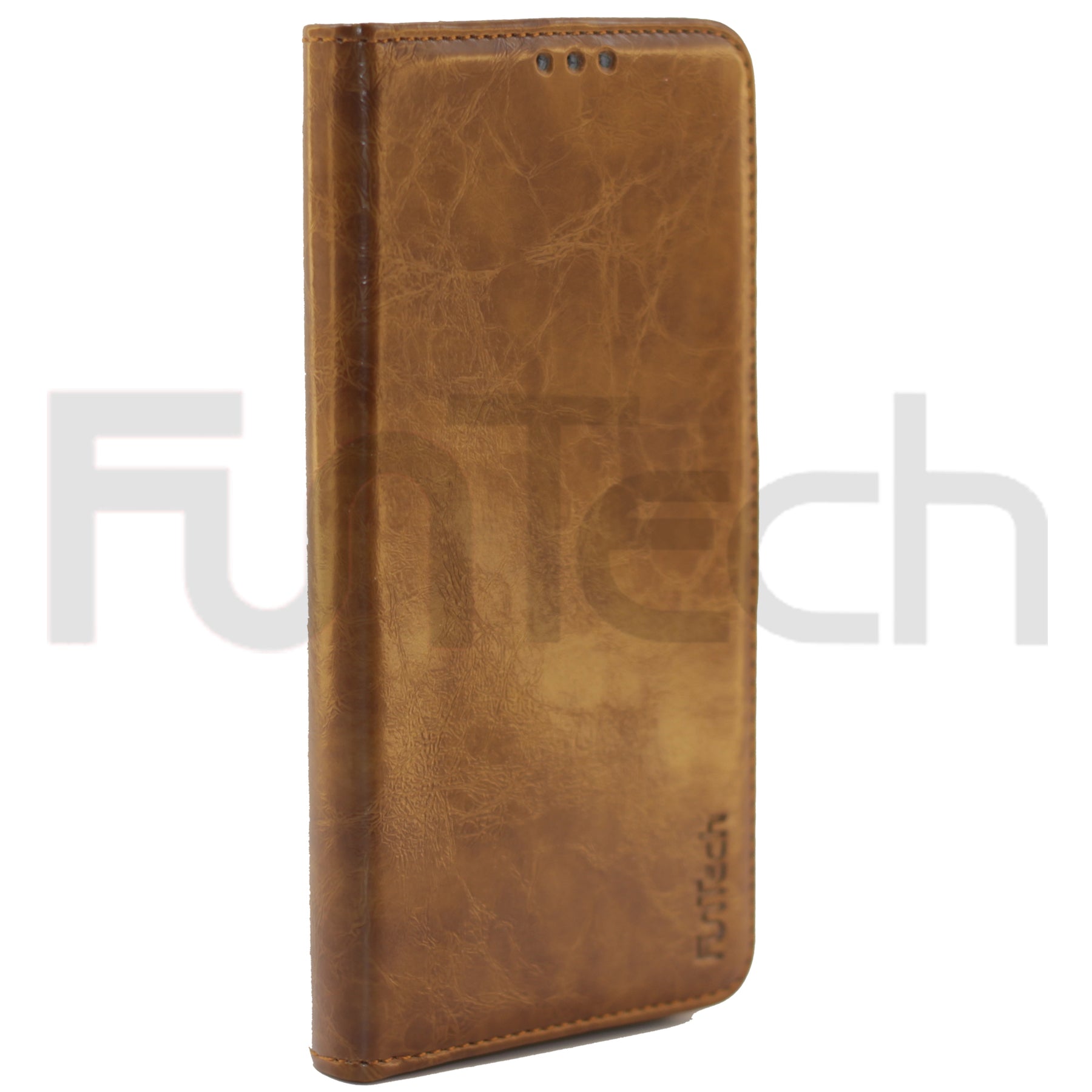 Samsung A8 2018, Leather Wallet Case, Color Brown.