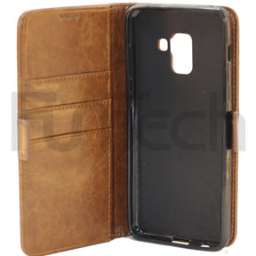 Samsung A8 2018, Leather Wallet Case, Color Brown.