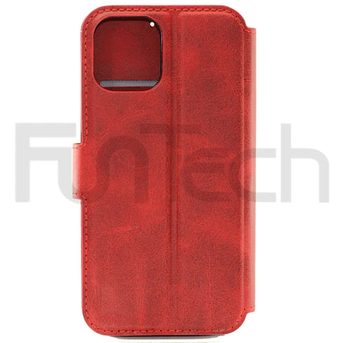 Apple iPhone 13 Case, Leather Wallet Case, Color Red.