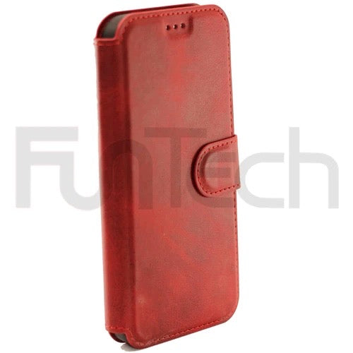 Apple iPhone 13 Case, Leather Wallet Case, Color Red.