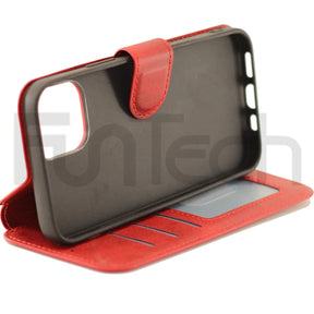 Apple iPhone 13 Case, Leather Wallet Case, Color Red.