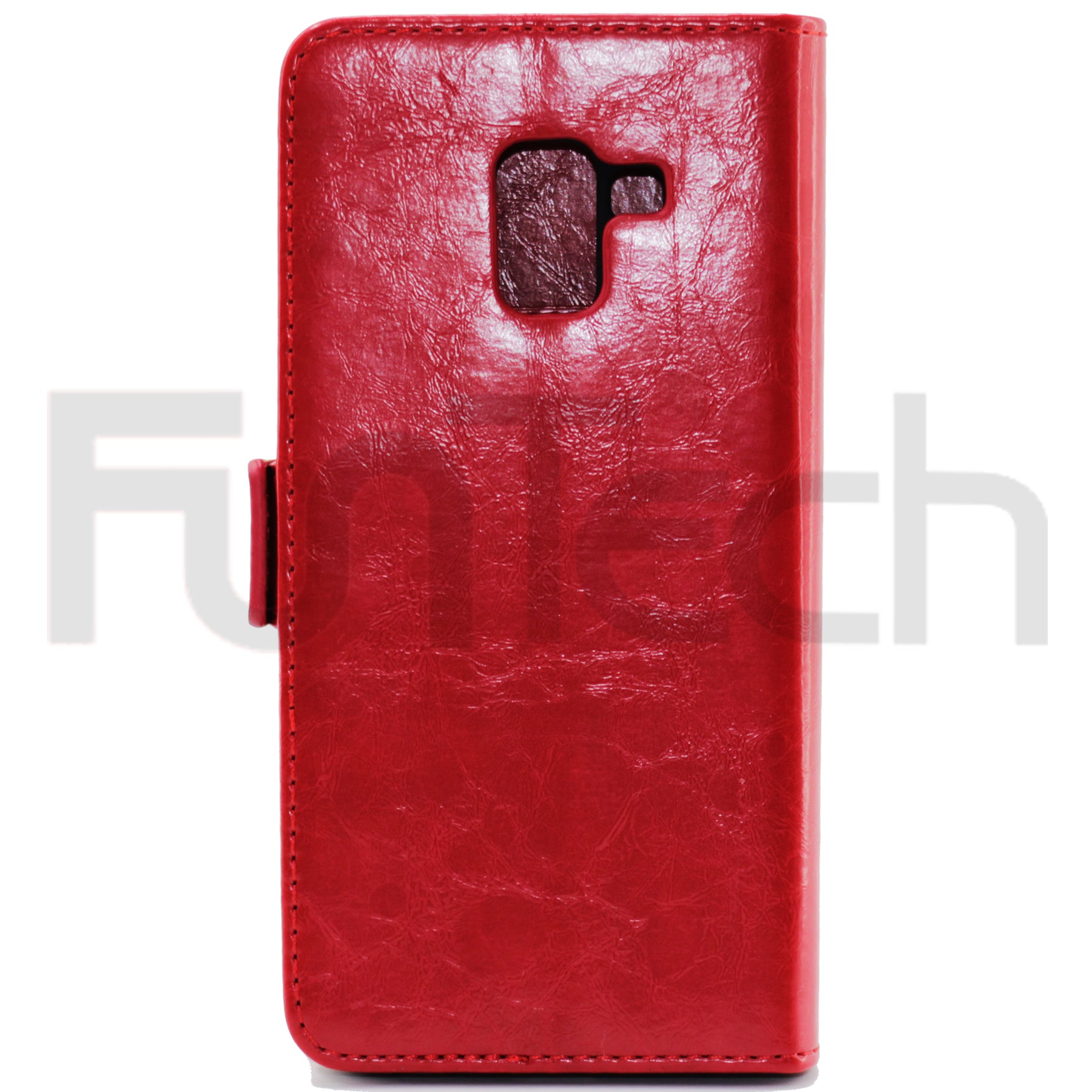 Samsung A8 2018, Leather Wallet Case, Color Red,