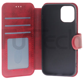 iPhone 12 Mini, Leather Wallet Case, Color Red.