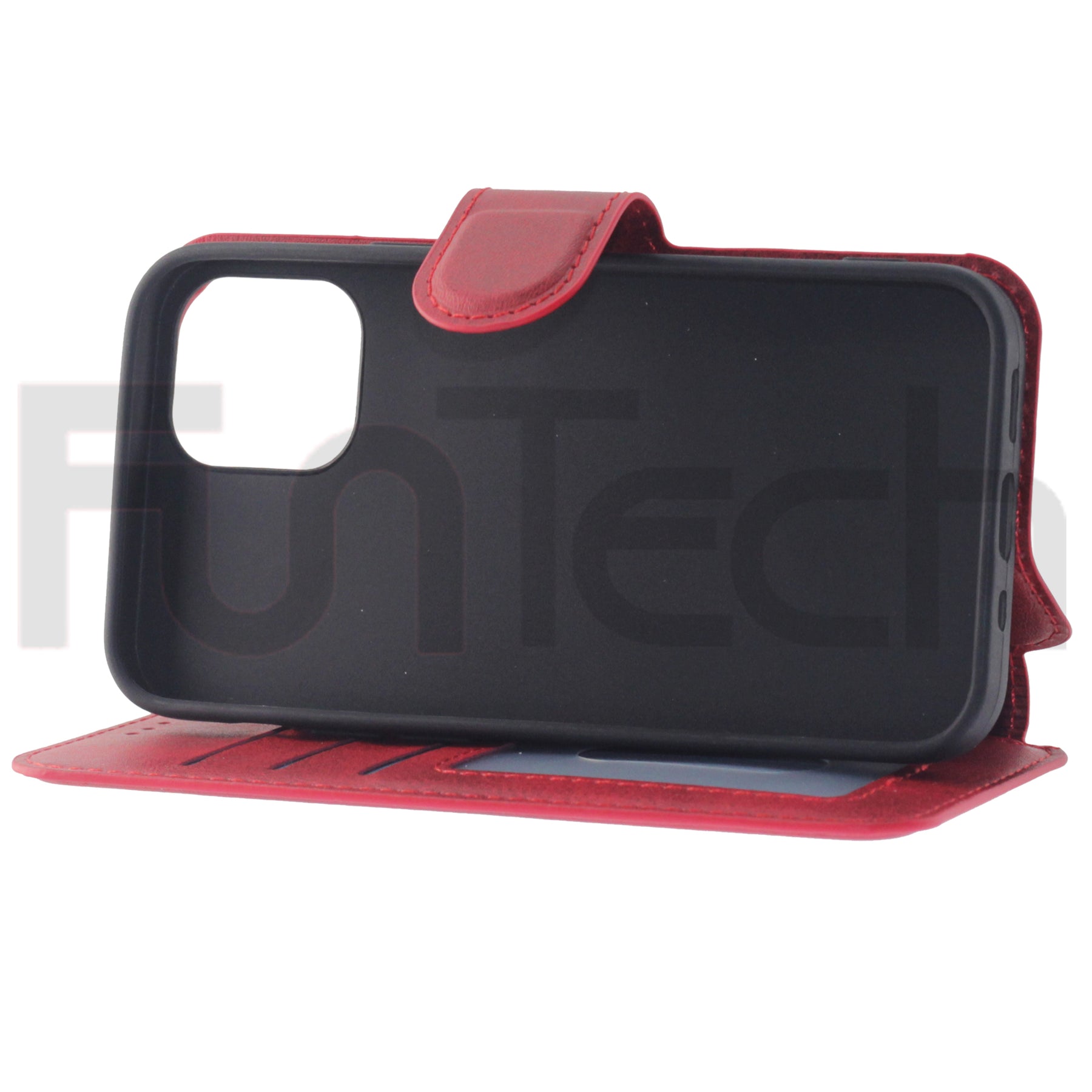 iPhone 12 Mini, Leather Wallet Case, Color Red.
