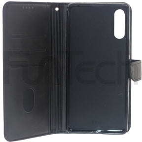 Sony L4 Lite, Leather Wallet Case, Color Black.