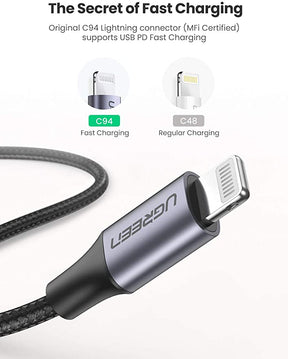 UGREEN USB C to Lightning Cable Fast Charger 18W 3A PD Thunderbolt 1M