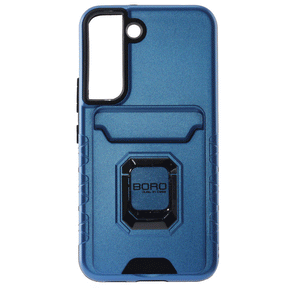 Samsung S22 Pro, (BORO) Magnetic Ring Armor Case With Card Holder Function, Color Blue