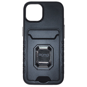 Apple iPhone 13, (BORO) Magnetic Ring Armor Case with Card Holder, Color Black