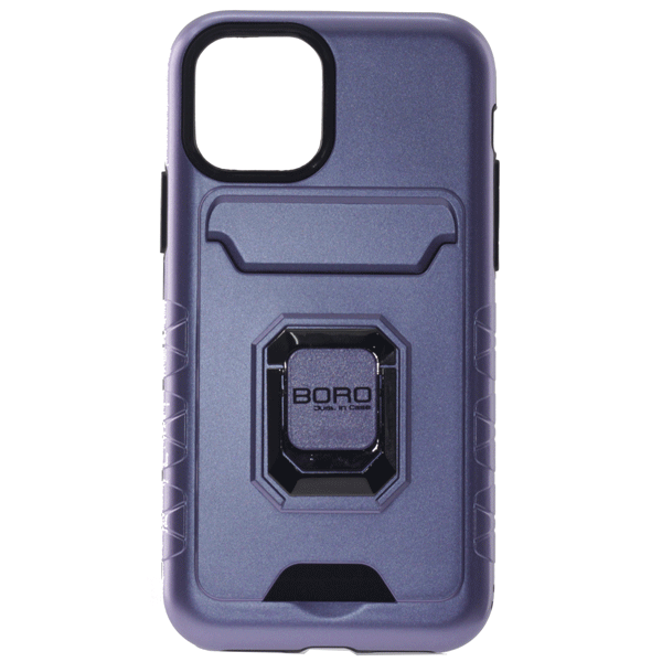 Apple iPhone 11 Pro, (BORO) Magnetic Ring Armor Case with Card Holder, Color Purple