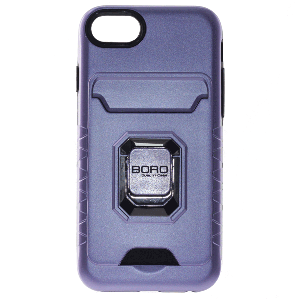 Apple iPhone 6/7/8/Se 2020, (BORO) Magnetic Ring Armor Case with Card Holder, Color Purple