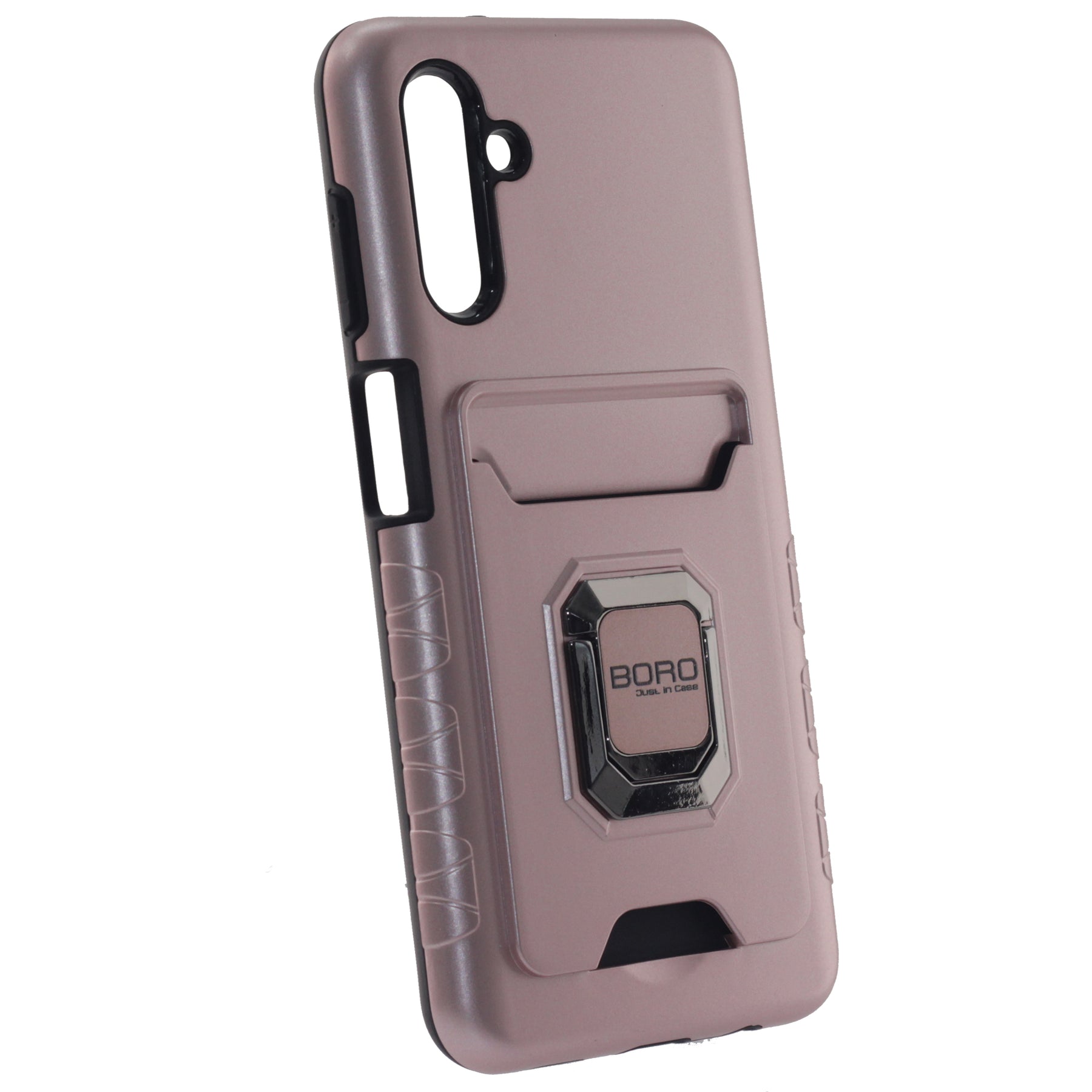 BORO Case For Samsung A13 5G, Magnetic Ring Armor Case With Card Holder Function, Color Rose Gold