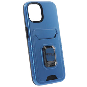 Apple iPhone 13 Pro Max Case, (BORO) Magnetic Ring Armor Case with Card Holder, Color Blue