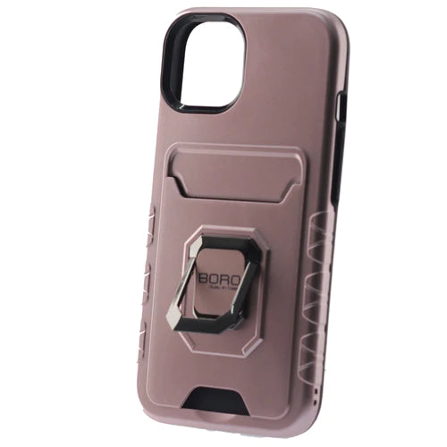 Apple iPhone 13 Mini Case, (BORO) Magnetic Ring Armor Case with Card Holder, Color Rose Gold