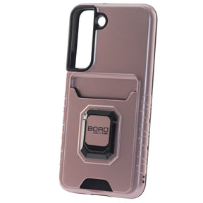 Samsung S22, (BORO) Magnetic Ring Armor Case With Card Holder Function, Color Rose Gold