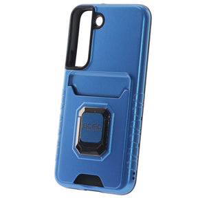 Samsung S22 Pro, (BORO) Magnetic Ring Armor Case With Card Holder Function, Color Blue