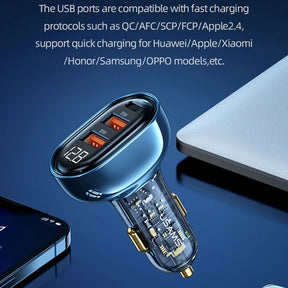 USAMS US-CC158 125W Type-C / USB-C + Dual USB Transparent Digital Display Car Charger