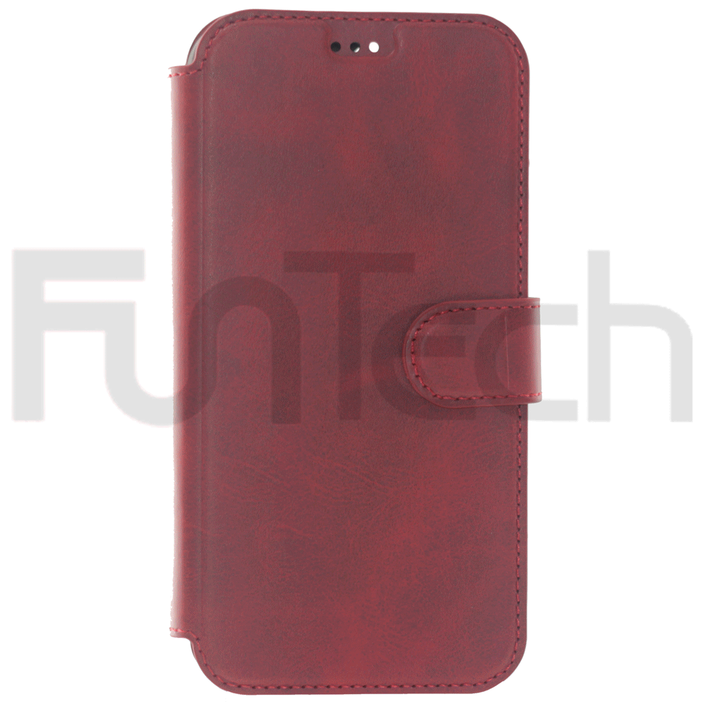 iPhone 13 Pro Max, Leather Wallet Case, Color Red.