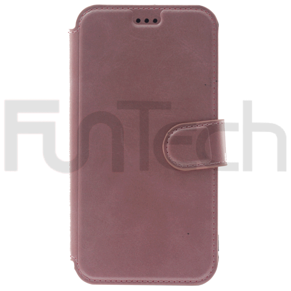 BORO Phone Case For Apple iPhone 11, Leather Wallet Case, Color Pink.