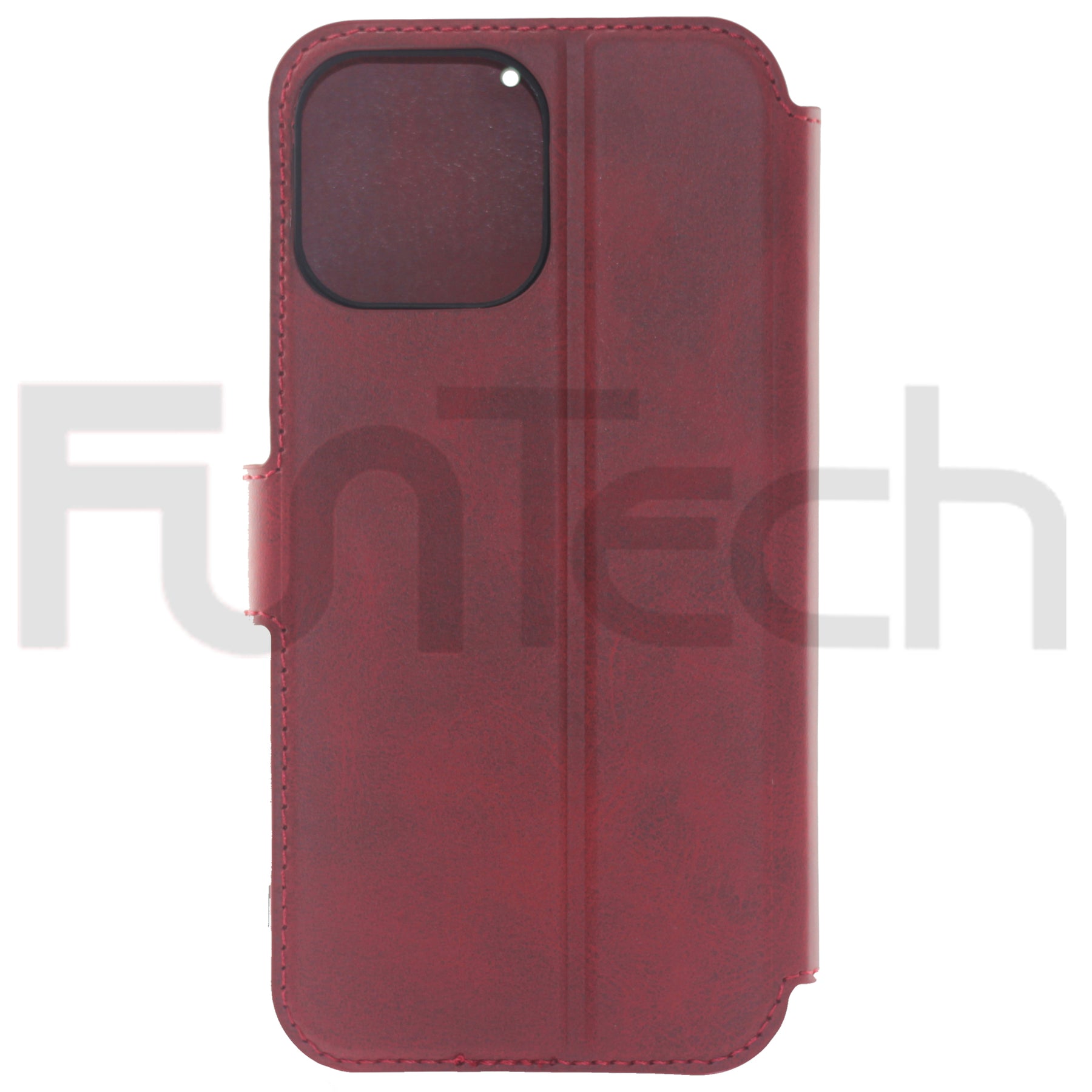 iPhone 13 Pro Max, Leather Wallet Case, Color Red.