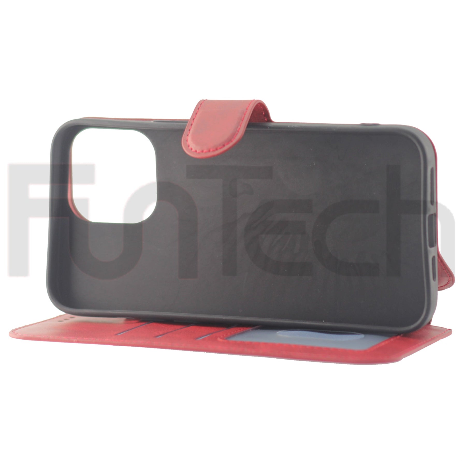 iPhone 13 Pro, Leather Case, Color Red.