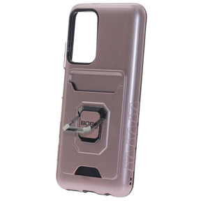 Samsung A02S / A03S, Magnetic Ring Armor Case with Card Holder, Color Rose Gold