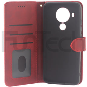 Nokia 5.4, Leather Wallet Case, Color Red,