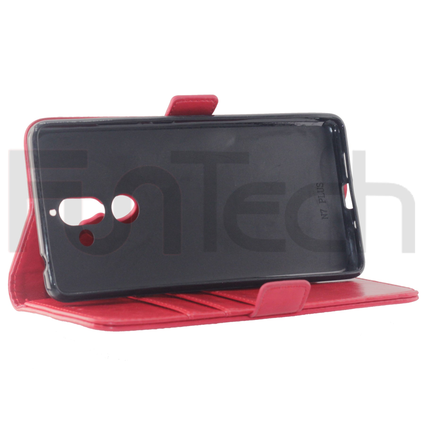 Nokia 7 Plus, Leather Wallet Case, Color Red.