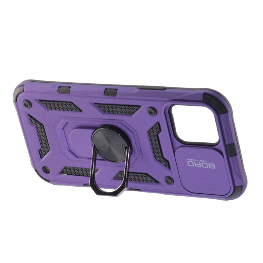 Apple iPhone 12 Pro, Ring Armor Case with Lens Cover, Color Purple