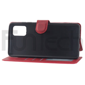 Samsung A51, Leather Wallet Case, Color Red,