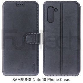 Samsung Note 10, Leather Wallet Case, Color Black