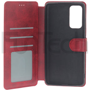 Samsung S20 FE, Leather Wallet Case, Color Red.