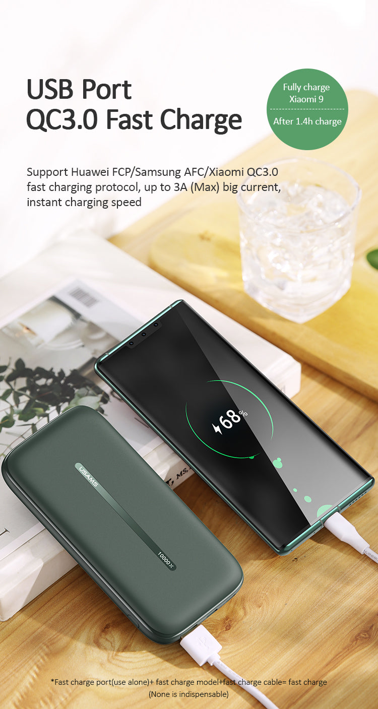 USAMS US-CD146 PD+QC3.0 Wireless Fast Charging Power Bank With Suction Cup black