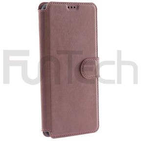 Samsung A12, Leather Wallet Case, Color Rose Gold (Pink)