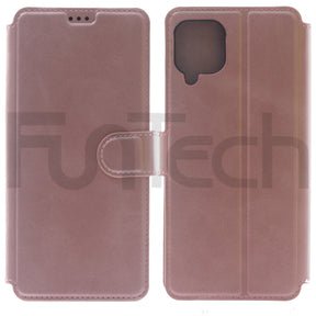 Samsung A12, Leather Wallet Case, Color Rose Gold (Pink)