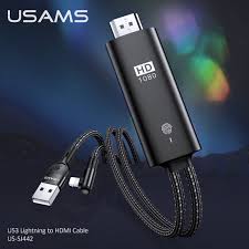 USAMS Lightning to HDMI Converter USB HDMI HD 4K Cable for iPhone 12 Pro Mini 11 8 X Max iPad to HDMI TV AV Adapter Projector Display HDTV