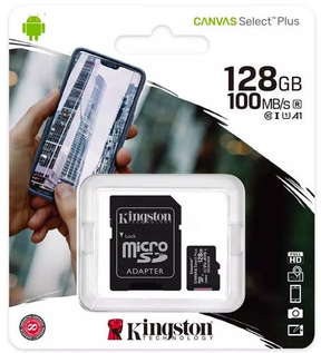 Kingston 128GB Canvas Select Plus micro SD Card (SDXC) + SD Adapter - 100MB/s