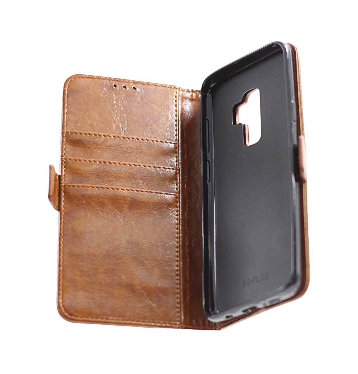 Samsung S9 Plus Leather Wallet Case Brown
