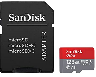 SanDisk Ultra 128 GB microSDXC Memory Card + SD Adapter with A1 App Performance Up to 100 MB/s, Class 10, U1