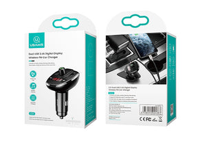 USAMS Dual USB 3.4A Digital Display Wireless FM Car Charger C21