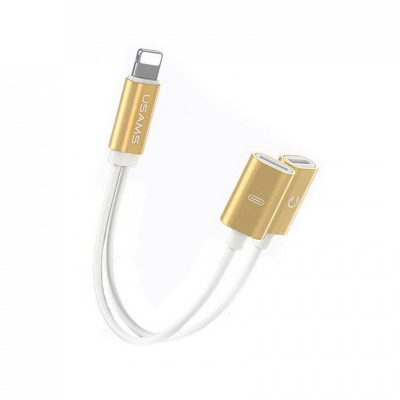 USAMS Dual Lightning adapter cable For iPhone Gold - Fun Tech IOT