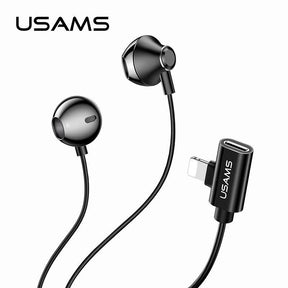USAMS EP-32 Metal Lightning Earphones with Charging Port for iPhone