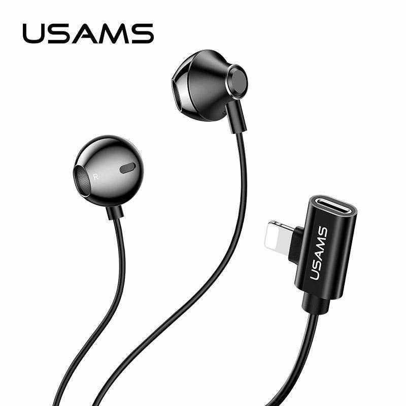 USAMS EP-32 Metal Lightning Earphones with Charging Port for iPhone