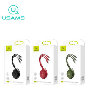USAMS U20 3 In 1 Retractable phone Charging Cable black
