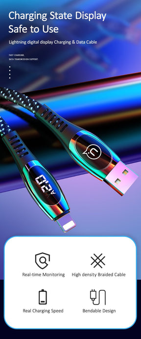 Usams U36 Lightning Digital Display Charging/Data Cable 1.2m Black